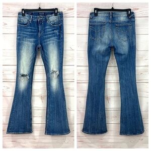 Vintage Y2K Vigoss Boho Distressed Faded Tall Bell Chelsea Wide Leg Flare Jeans